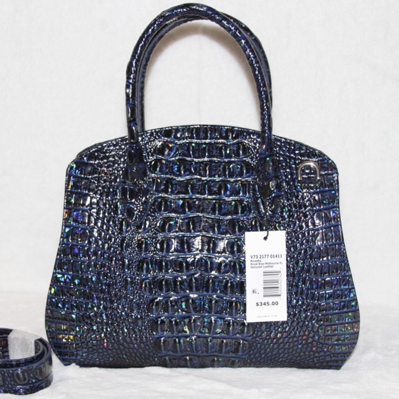 BRAHMIN Rosetta Satchel Holographic Royal Blue Melbourne Leather Purse Handbag - Picture 4 of 7